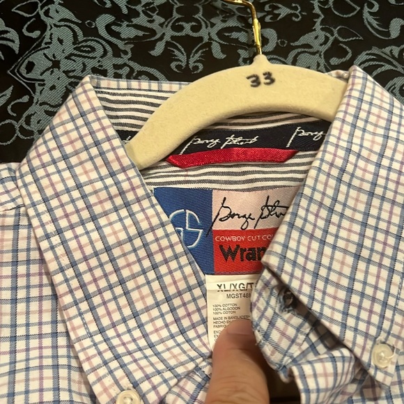 Wrangler George Strait Shirt Men XL White Blue Plaid Button Long Sleeve Western - Picture 5 of 8